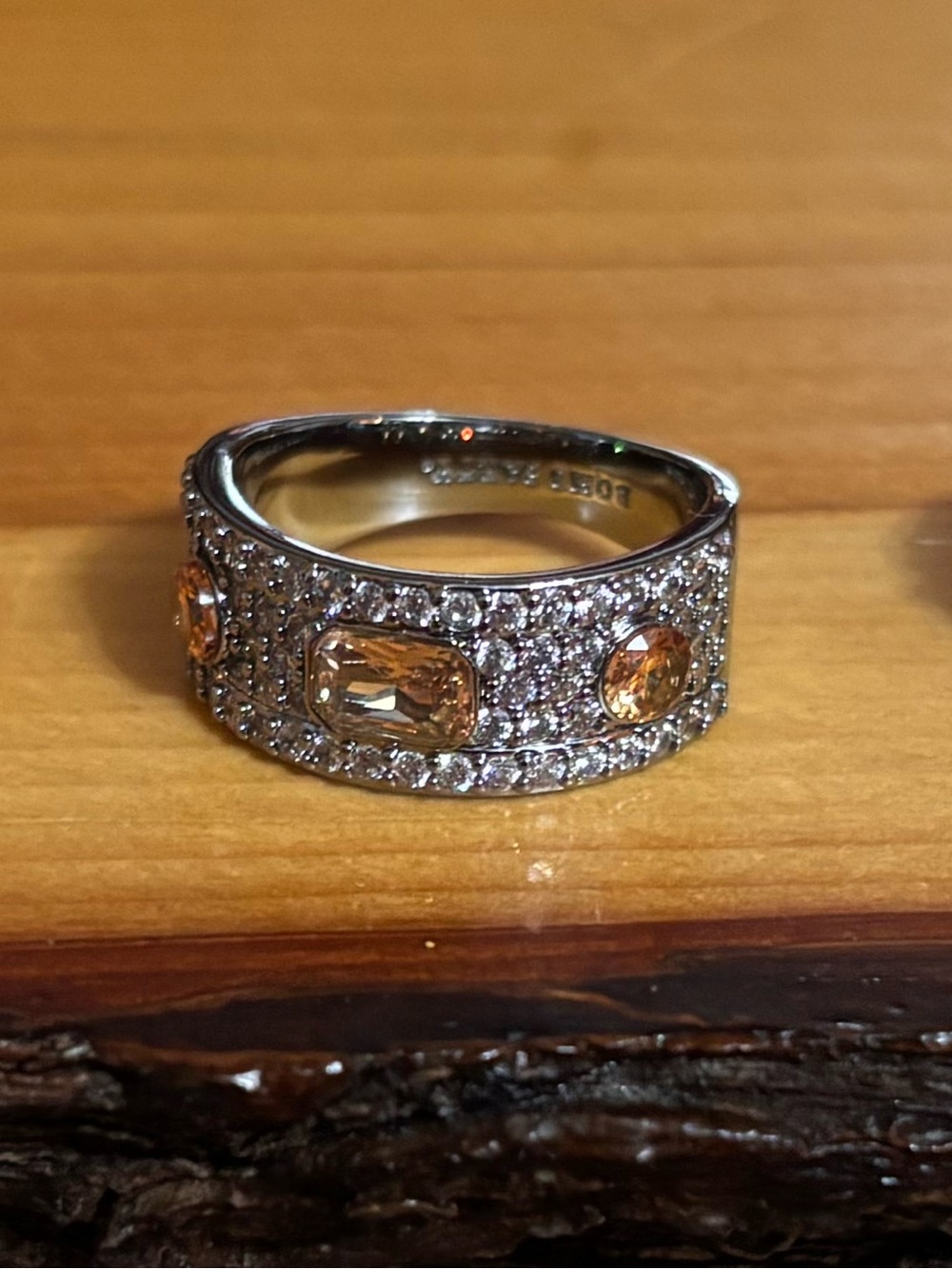 Glimpse of Glamour Hematite-Plated Ring with Amber Topaz Stones